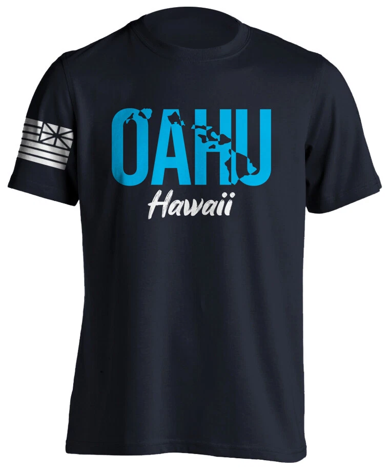 Oahu Hawaii Islands with Flag Short-Sleeve Unisex T-Shirt Aloha Vacation Tee