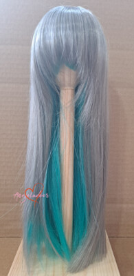1/8 1/6 1/4 1/3 Uncle BJD Wig Long Straight Doll Hair Long Bangs Grey + Green