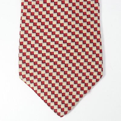Metropolitan Museum Tie Mens 60 in Silk Wide Micro Red Cream Shadow Check Wide