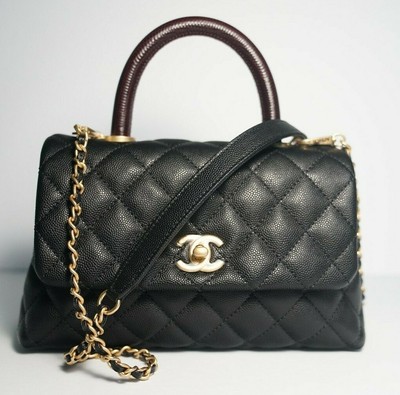 Auth Chanel Coco Handle Quilted Grained Caviar Ruthenium Black Chain Bag Ebay