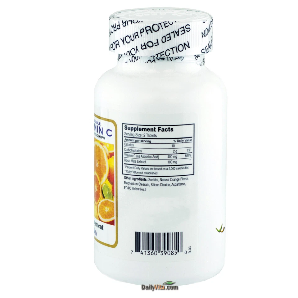 4 x Vitamina C Natural + Rosa Mosqueta Masticable 500 mg 100 Tabs 400 CT Foto 2 de 3