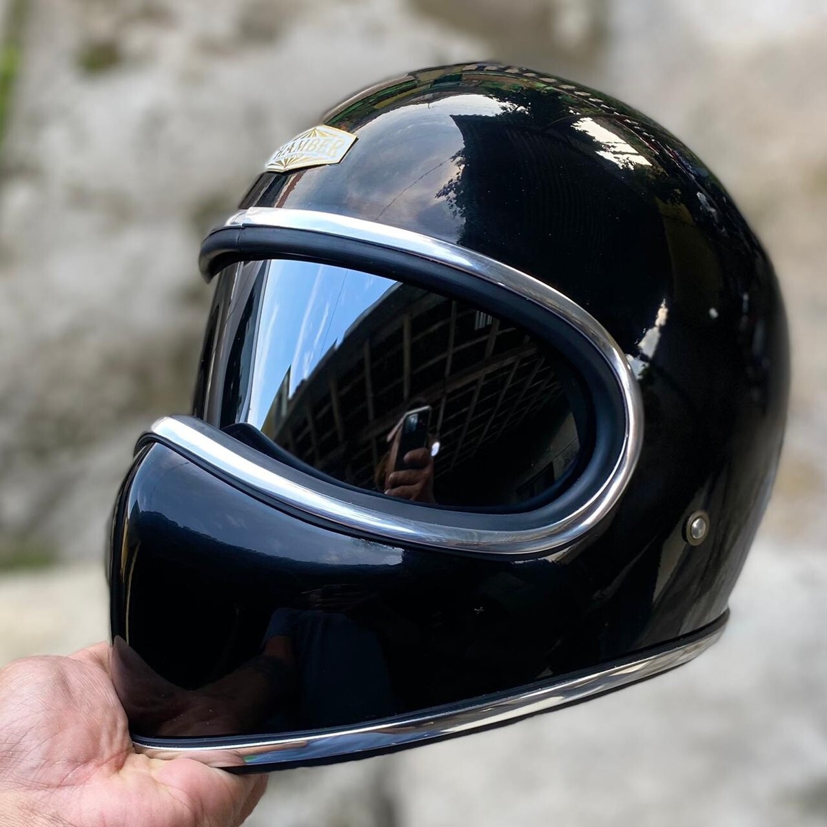 VINTAGE ARTISAN CUSTOM HELMET BULLHEAD BLACK GLOSS TYPE