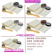 Shoe Shine Set. Buffing Cloth, Leather Polish, Light Bristle Dauber Brush. 3 Pc.