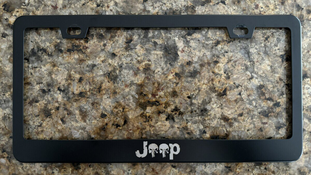 FP Laser Engraved Punisher Logo Black Stainless Steel License Plate Frame – Front Or Rear