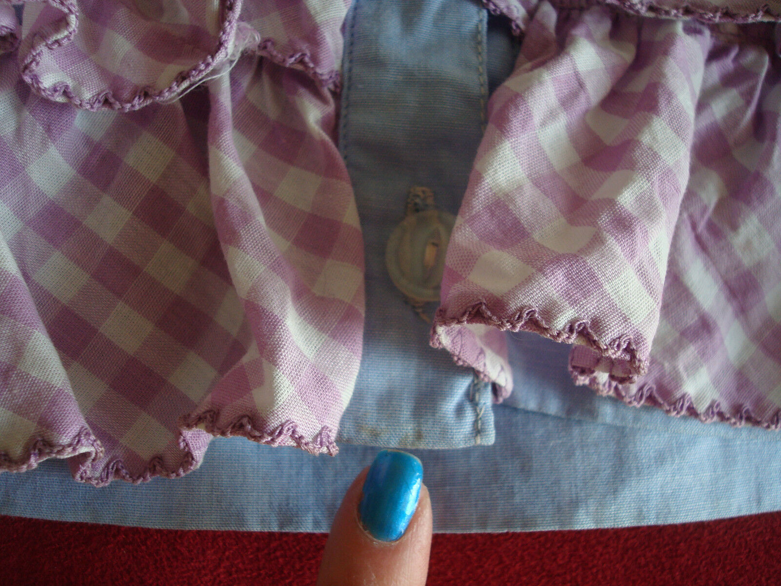 Dress from ‘60s. Blue with purple gingham ruffles! - image 11