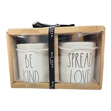 Rae Dunn Set of 2 'BE KIND" "SPREAD LOVE" X-Small Rainbow Knob Canister