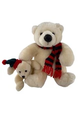 Kids Preferred Polar Bear Mama Baby Plush Set Scarf Hat Christmas 12” stuffed
