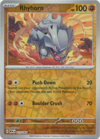 RHYHORN 111/165 151 POKEMON ENGLISH (REVERSE HOLO, NM)