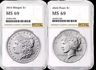 2024 Morgan & Peace American Silver Dollar Uncirculated NGC MS69 MS 69 Presale*