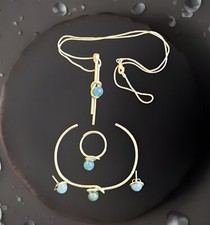 VINTAGE 4ps SET 925 STERLING SILVER BLUE CHALCEDONY STONE BRACELET EARRING 5