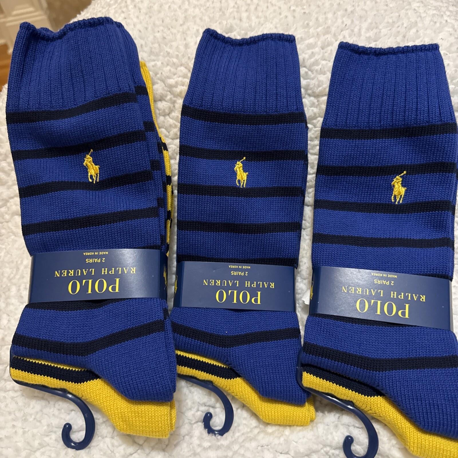 POLO RALPH LAUREN PONY BLU ROYAL E GIALLO DORATO CALZE IN COTONE 2 PEZZI. ETICHETTE NUOVE