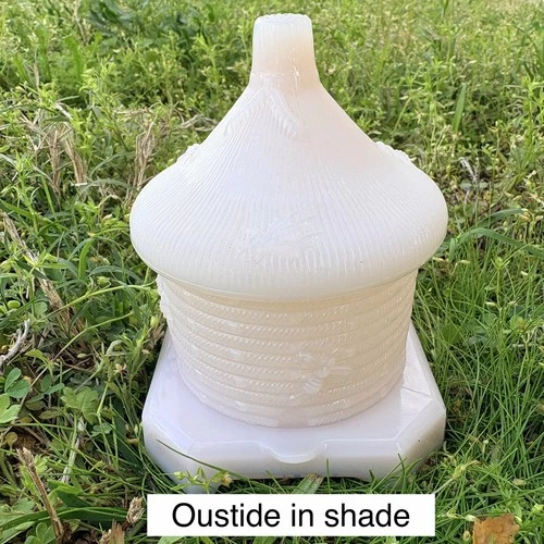 VTG Boyd  HTF light Pink Milk Glass Bee Hive Covered Honey Pot Dish