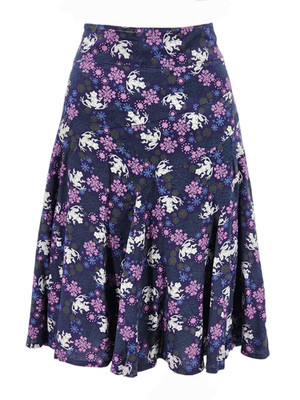 White Stuff lila Fabel Frosch Blumendruck ausgestellt Midirock UK Größe 12