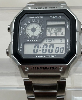 Casio AE-1200WH 44mm Digital World Time Watch WR100 Illuminator