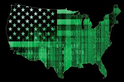 Cyber Security USA Map Digital Map with Cities in Detail Illustration Technology