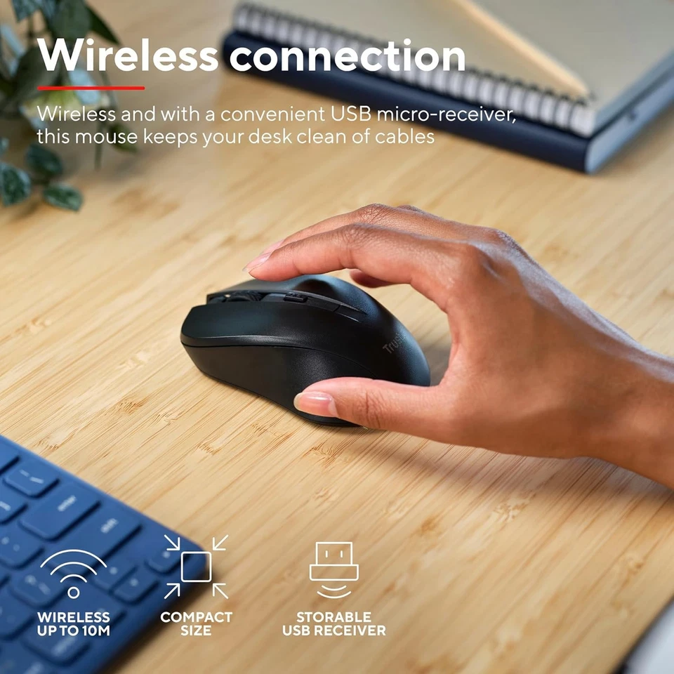 Trust Mydo Silent Wireless Mouse, 82% Recycled Plastics, 1000-1800 DPI, Storable - Image 3 of 4