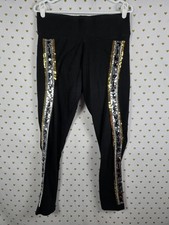 Victorias Secret PINK BLING Logo Striped Yoga Pants HTF GOLD SILVER Large