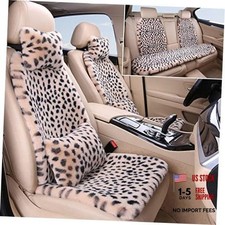Fluffy Leopard Seat Covers for Cars Front and Back, Full Set-Beige Leopard