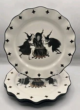 POTTER'S STUDIO HALLOWEEN 3 WITCHES DINNER PLATES SET OF 3 CAULDRON SCALLOPED