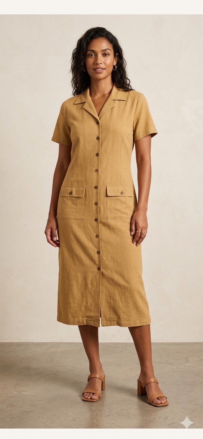 Anna & Frank Women's L Mustard Yellow Dress 100% Silk Button Up Maxi Lagenlook