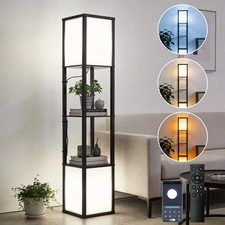Floor Lamp Dual Light with Fabric Lampshades  Shelves, Standing Lamp