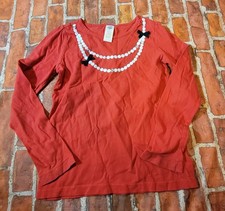 Gymboree Olivia the Pig Girls Red Long Sleeve Top Size 10 Faux Pearl Necklace