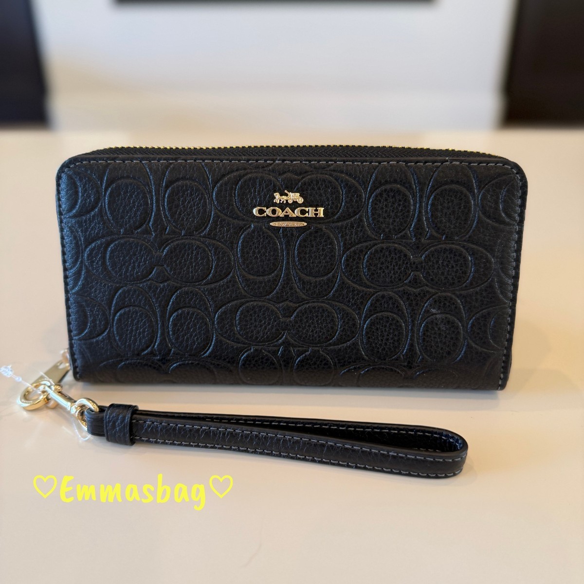 Coach CEW21 Long Zip Around Wallet In Signature Leather Gold/Black