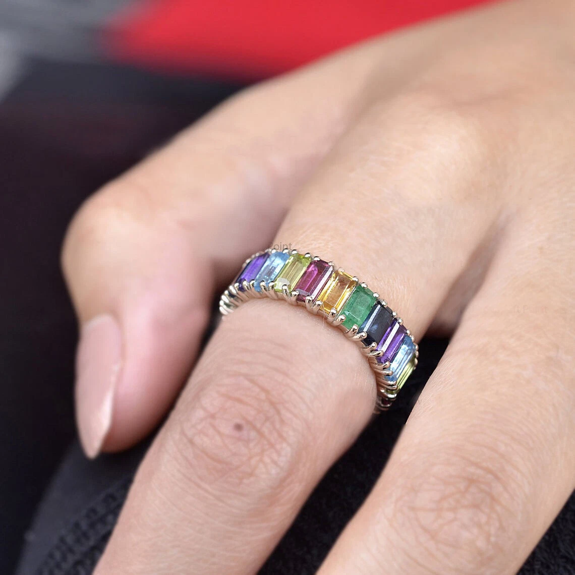 Baguette cheap ring rainbow