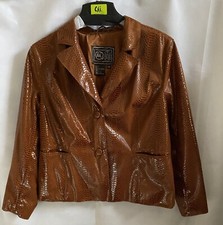 Chi By Falchi Womens Brown Snake Print Mid Waist Button Up Jacket Sz 1x