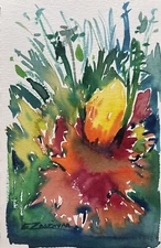 Enrique Zaldivar, Original Watercolor Painting, Flowers, Floral, Abstract