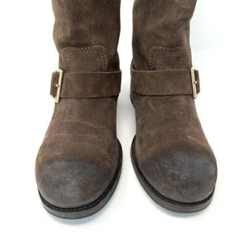 JIMMY CHOO Size 6 Suede Moto Mid Calf Boots Brown Distressed Buckle - Picture 6 of 7