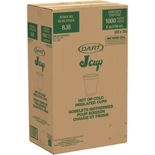Dart 8J8 8 oz Insulated Foam Cups – 1,000 ct Case – Hot & Cold Drink Use