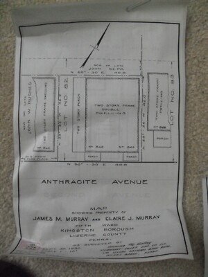 Vintage 1930 Blueprint Wax Paper Anthracite Avenue Mr Murray Kingston Luzerne PA