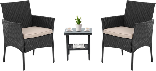 3 Piece Patio Porch Furniture Sets PE Rattan Wicker Chairs with Table Outdoor...