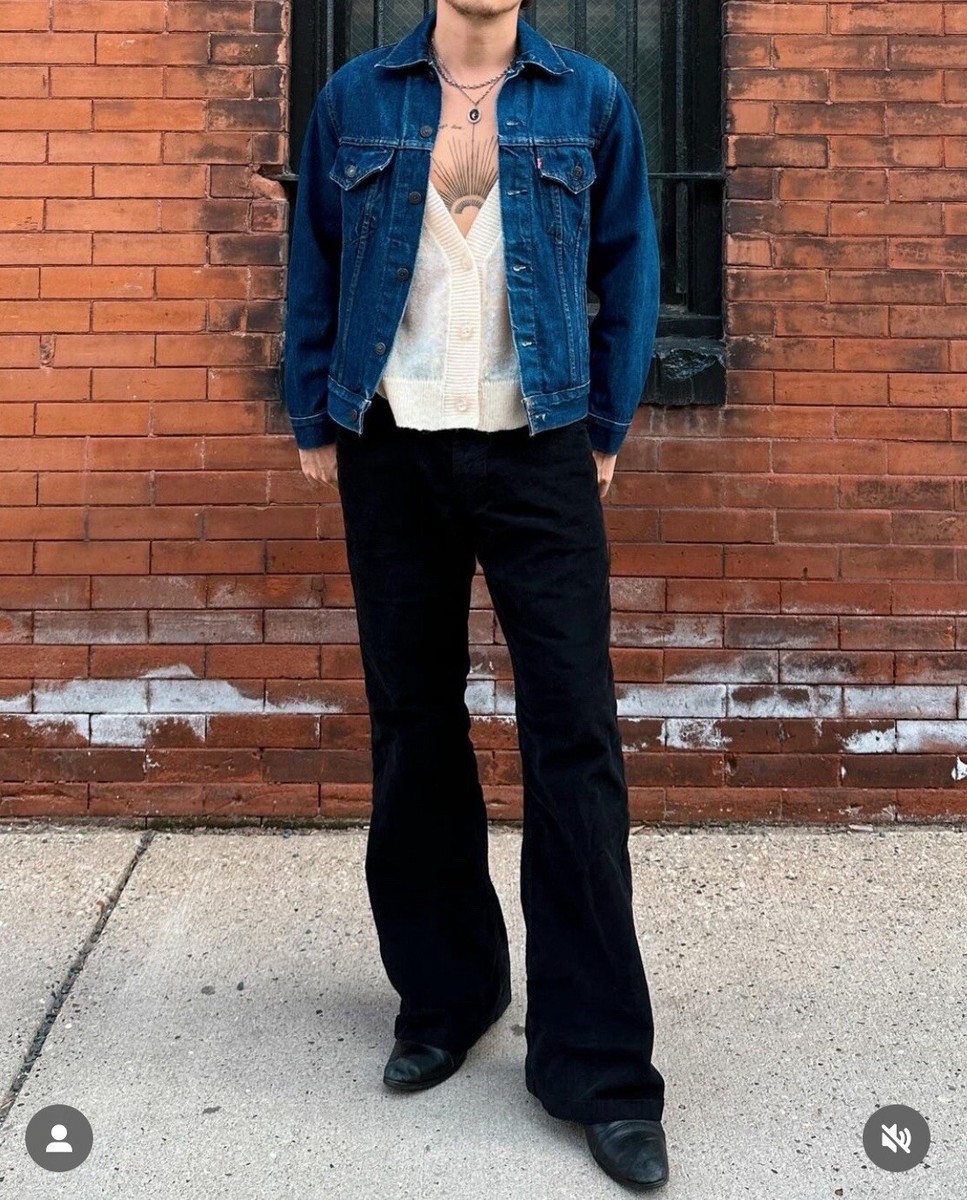 Men's LCJ Denim Black Flare Cords Jeans Stretch Indie Retro Men's LCJ Denim Black Flare Cords Jeans Stretch Indie Retro