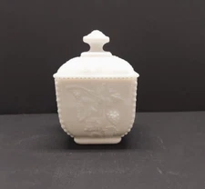 Westmoreland Milk Glass Covered Candy Dish Paneled Grape Pattern