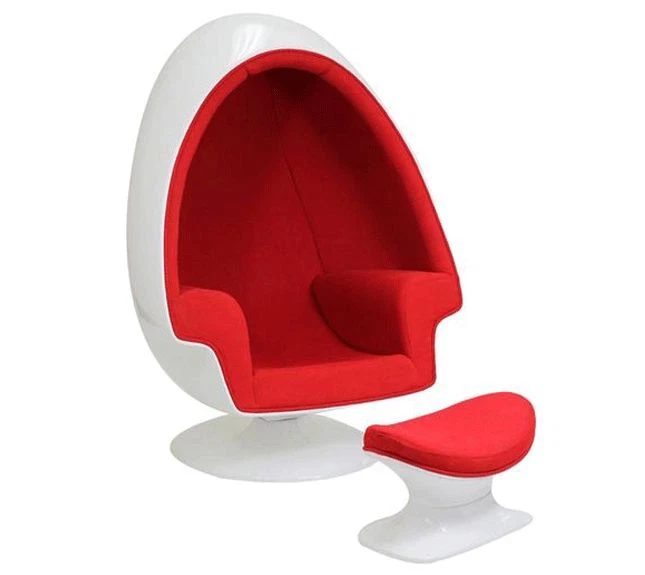 Alpha Egg Chair and Ottoman Red Accent White egg shell Chamber shape 3021