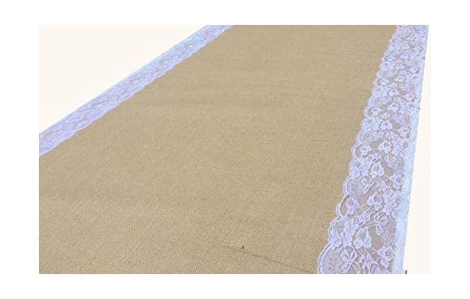 AAYU 75 pies Arpillera Pasillo de Boda Corredor 40 pulgadas con 5 pulgadas de Encaje Marfil | Rus... Foto 3 de 4