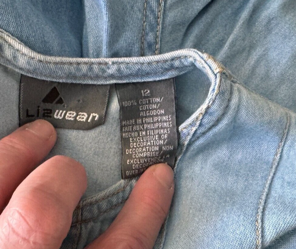 14 Liz Claiborne usar vestido vaquero vintage bordado floral algodón azul mujer Foto 3 de 4