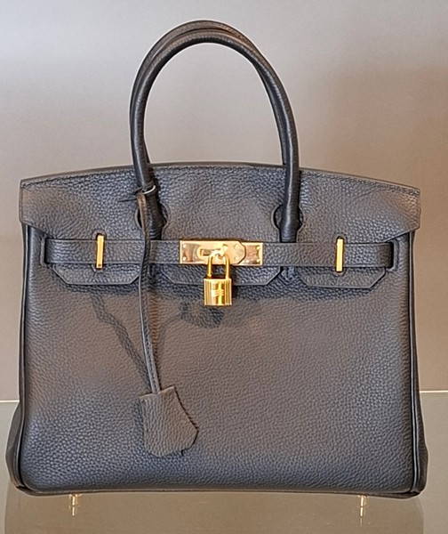 HERMES Birkin 35 Hand Bag Ardennes Leather Black Purse