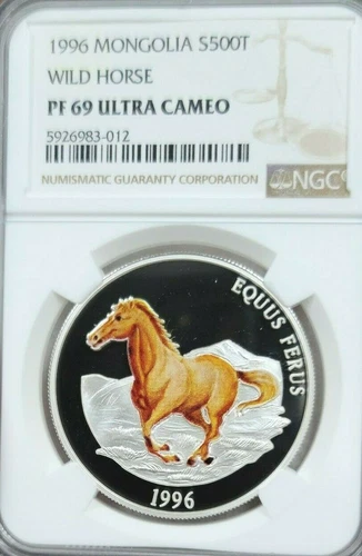 1996 MONGOLIA SILVER 500 TUGRIK WILD HORSE NGC PF 69 ULTRA CAMEO SCARCE TOP POP