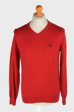Mens Chaps V Neck Jumper Pullover Vintage Knitwear Red S-IL2448