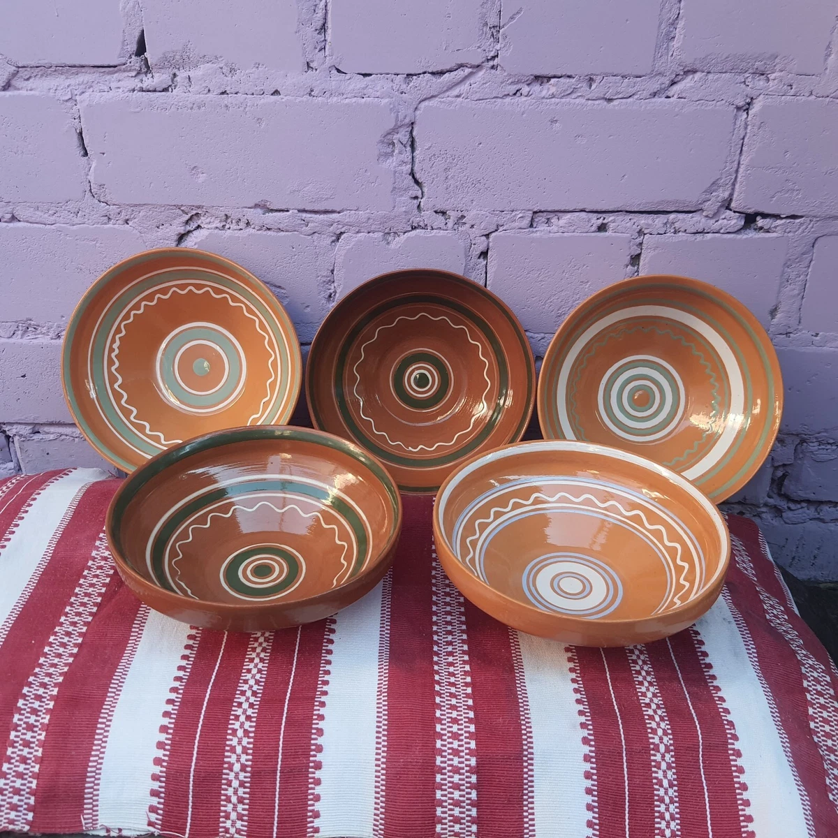 Set of five plates Very old clay plate Antique plate Vegetable ceramics Clay