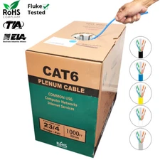 BNCables Cat6 Plenum 550 Mhz 23 AWG Solid 1000ft 10Gigabit UTP Cable in 9 Colors