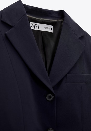 ZARA NEW WOMAN WOOL BLEND TAILORED BLAZER JACKET NAVY BLUE Size XL 2336/408 - Picture 5 of 5