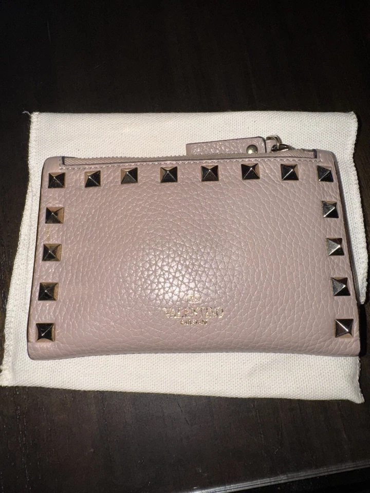 Carteira VALENTINO GARAVANI Bioford couro Rockstud bege/rosa feminina autêntica - Imagem 2 de 4