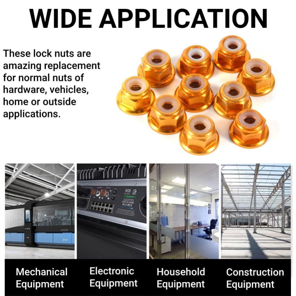 10PCS Gold Hex Self Lock Nuts Aluminum Alloy Nylon Lock Nut CNC Craft