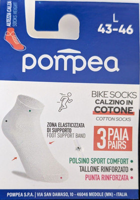 6 PAIA calza sportiva POMPEA bike socks cotone colore NERO Tg L piede 43/46