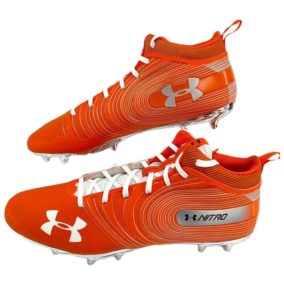 Under Armour Mid Nitro MC Football Cleats Orange Silver 3021066 800 Mens Size 14