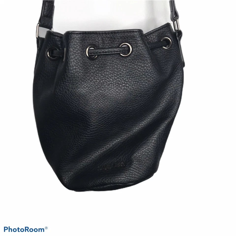 Sam & Libby Black Bucket Purse Shoulder Strap Tassels Faux Pebbled Leather - Image 2 of 4